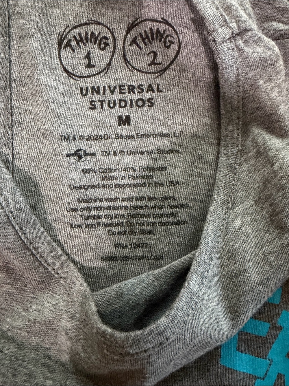 Universal Gray Tee with Blue Thing 1 & Thing 2 Graphic - Picture 3 of 3